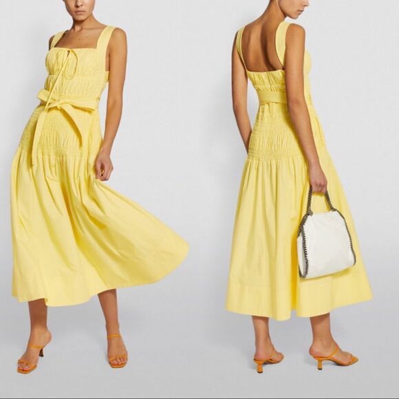 Self-Portrait Bright Yellow Cotton Poplin Sleeveless Midi Dress size US8 - Picture 8 of 12